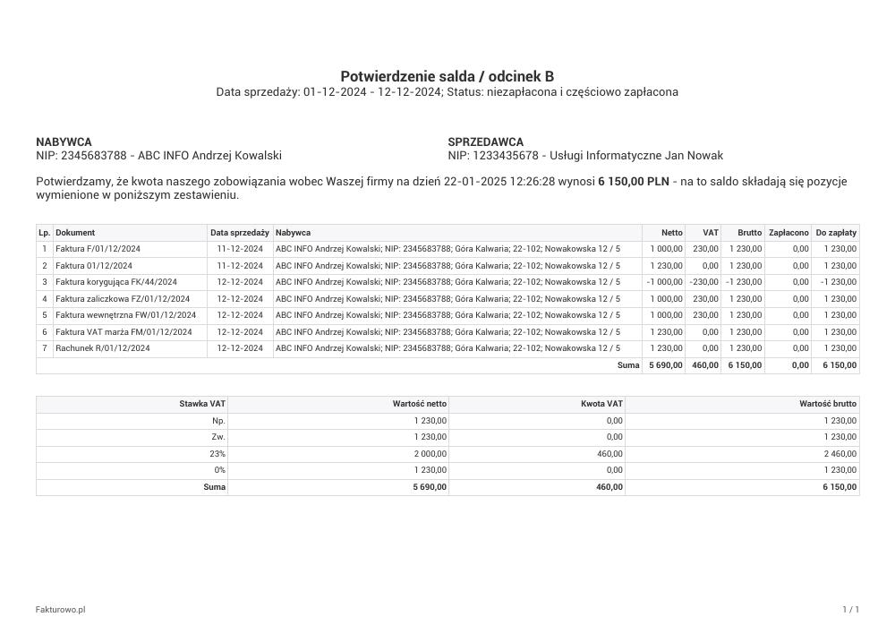 Przykładowe potwierdzenie salda - odcinek B PDF
