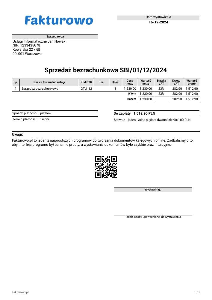 wzór PDF sprzedaży bezrachunkowej (ilość)