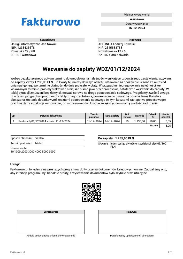 wzór PDF wezwania do zapłaty (z odsetkami)